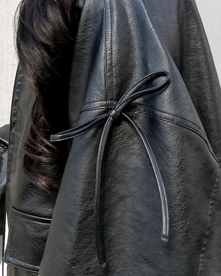 INGNI（イング） マルチWayリボンフェイクレザービッグブルゾン ｸﾛ