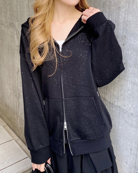 INGNI（イング） ラメスウェットジップパーカー ｸﾛ