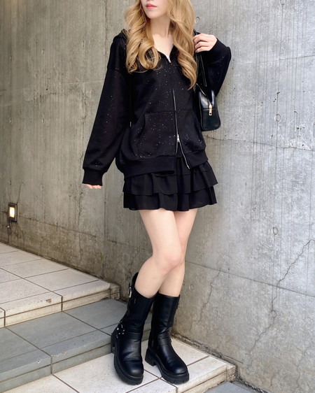 INGNI（イング） ラメスウェットジップパーカー ｸﾛ