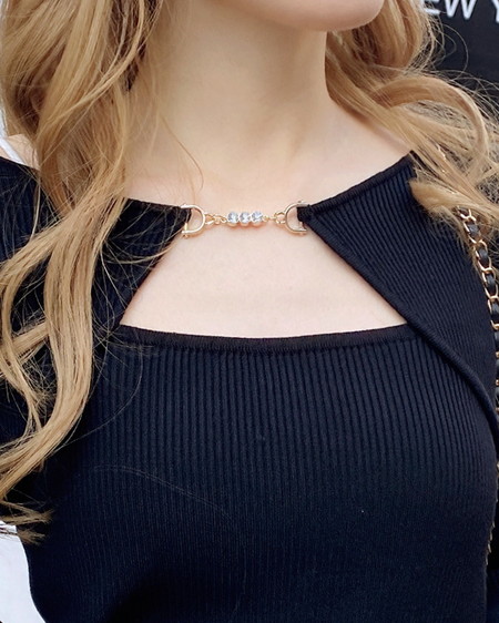 INGNI（イング） ビット付デコルテオープンリブニット ｸﾛ