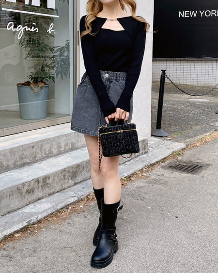 INGNI(イング) バックリボンデニムタイトスカート グレー