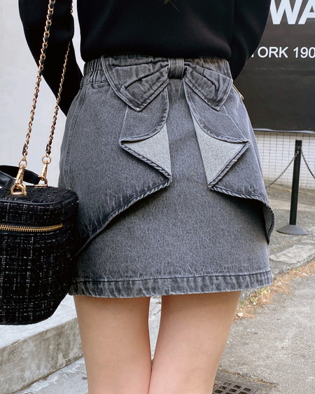 INGNI(イング) バックリボンデニムタイトスカート グレー