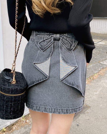 INGNI(イング) バックリボンデニムタイトスカート グレー