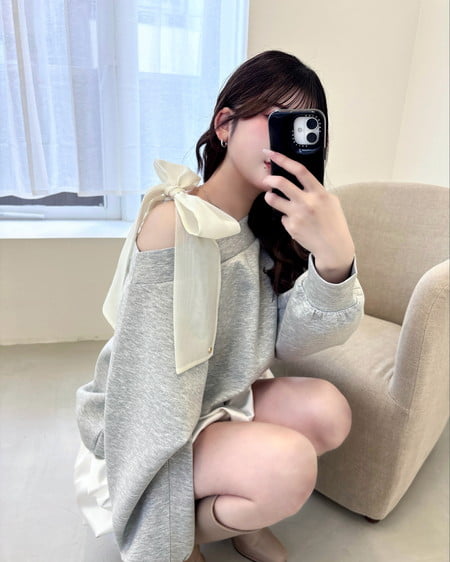 INGNI（イング） 肩リボンワンショルダンボールトップス ｸﾞﾚｰ