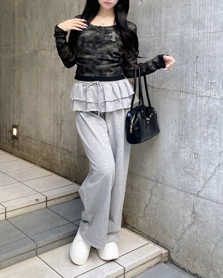 INGNI（イング） フリルスウェットパンツ ｸﾞﾚｰ