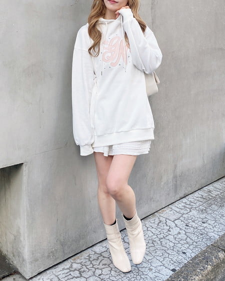 INGNI（イング） キルティングロゴスウェットパーカー ｵﾌﾎﾜｲﾄ/ﾋﾟﾝｸ