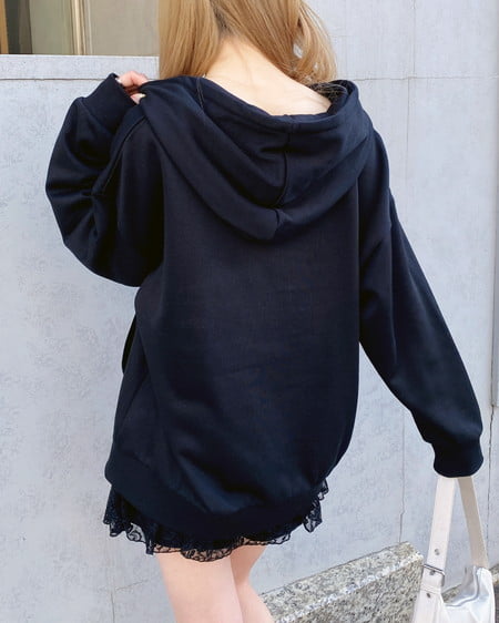 INGNI（イング） ナンバリングスウェットダブルジップパーカー ｸﾛ/ｵﾌﾎﾜｲﾄ