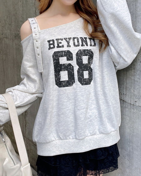 肩ベルト付ナンバリングスウェットトップス