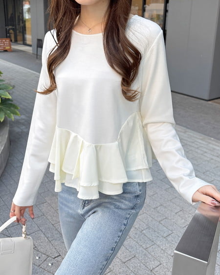 【INGNI SOELA】新作 アシメ異素材ペプラムトップス