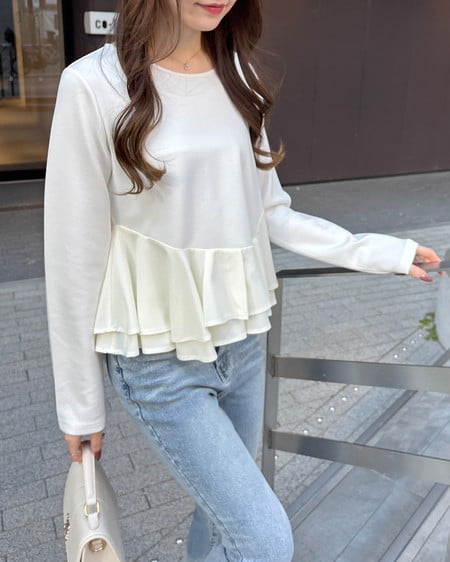 INGNI（イング） アシメ異素材ペプラムトップス ｵﾌﾎﾜｲﾄ