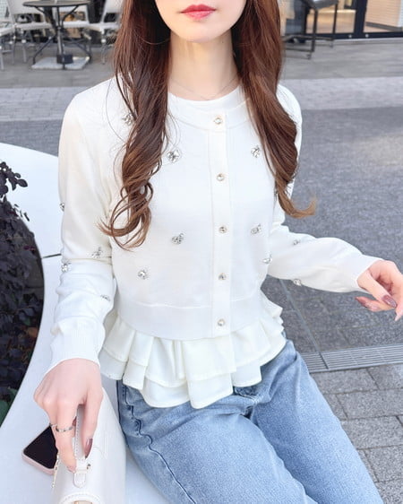 INGNI（イング） ビジュー装飾ニットカーディガン ｵﾌﾎﾜｲﾄ