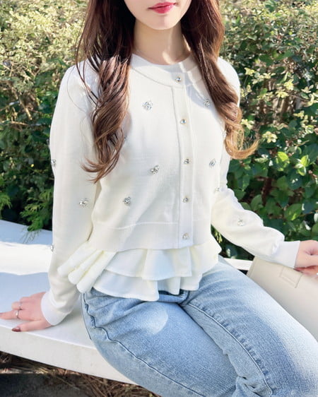 INGNI（イング） ビジュー装飾ニットカーディガン ｵﾌﾎﾜｲﾄ