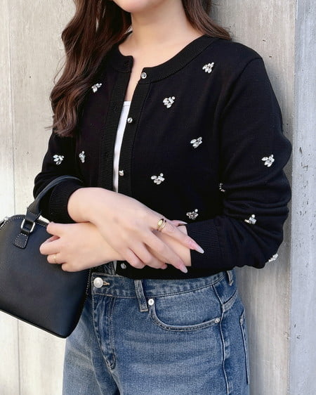 INGNI(イング) ビジュー装飾ニットカーディガン クロ