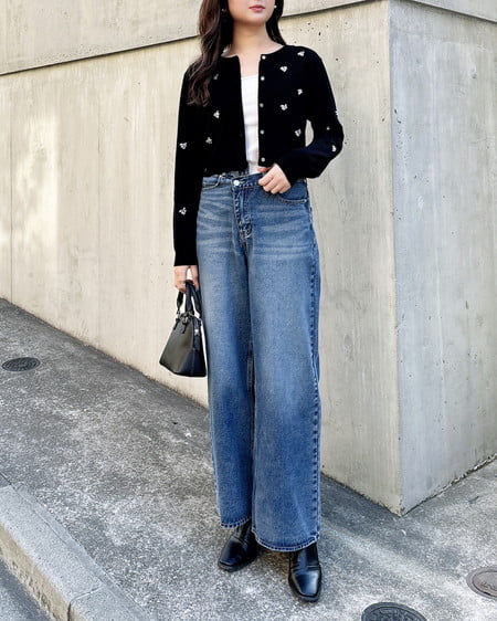 INGNI(イング) ビジュー装飾ニットカーディガン クロ