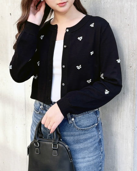 INGNI(イング) ビジュー装飾ニットカーディガン クロ