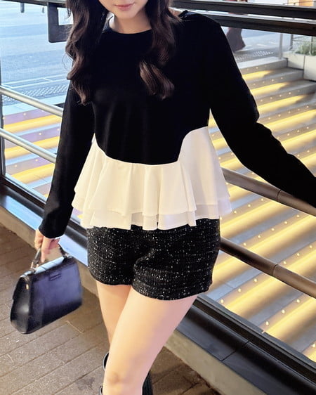 INGNI（イング） アシメ異素材ペプラムトップス ｸﾛ