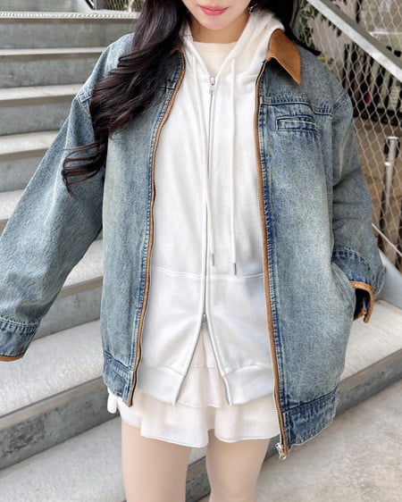 INGNI(イング) 襟袖異素材フロントジップデニムジャケット デニム/ブルー