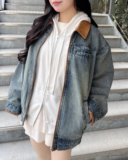 INGNI(イング) 襟袖異素材フロントジップデニムジャケット デニム/ブルー