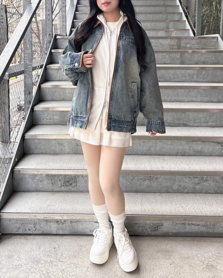 INGNI(イング) 襟袖異素材フロントジップデニムジャケット デニム/ブルー