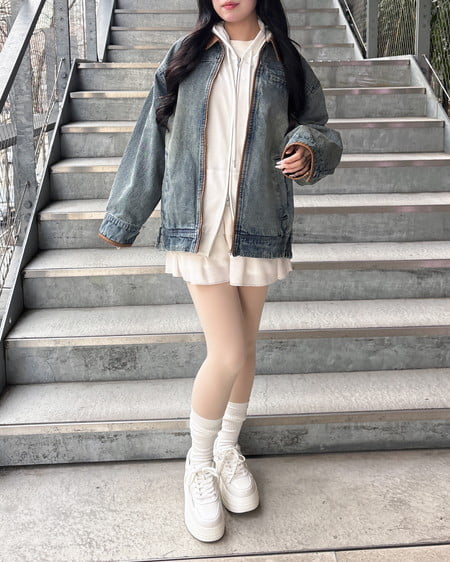 INGNI(イング) 襟袖異素材フロントジップデニムジャケット デニム/ブルー