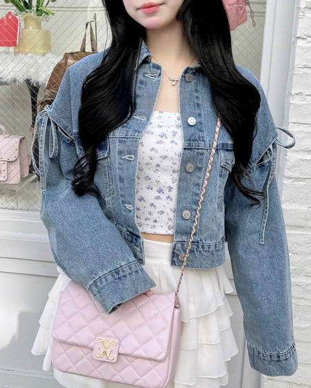 袖リボンクロップド丈Gジャン