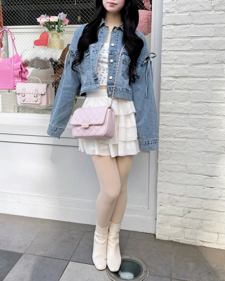 INGNI(イング) 袖リボンクロップド丈Gジャン デニム/ライトブルー