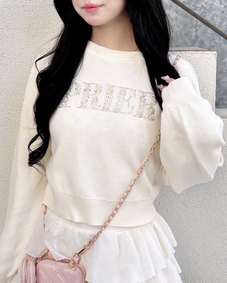 INGNI（イング） パールビジューロゴニット ｵﾌﾎﾜｲﾄ