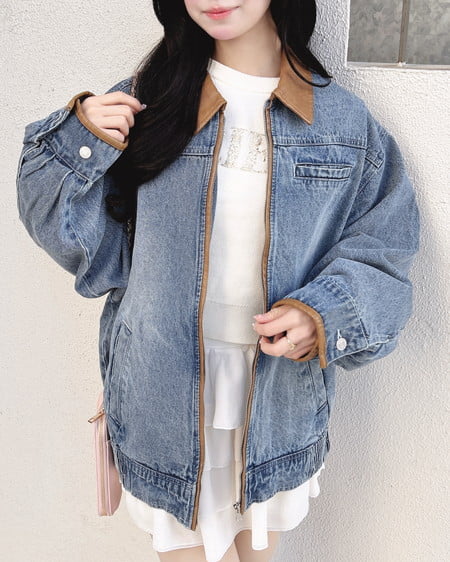 INGNI(イング) 襟袖異素材フロントジップデニムジャケット デニム/ライトブルー