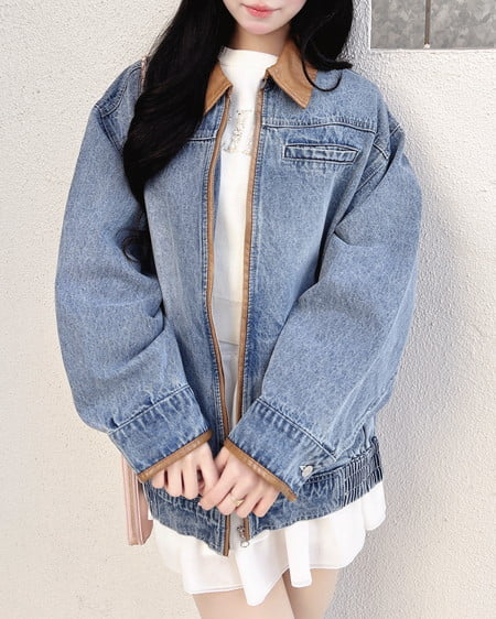 INGNI(イング) 襟袖異素材フロントジップデニムジャケット デニム/ライトブルー