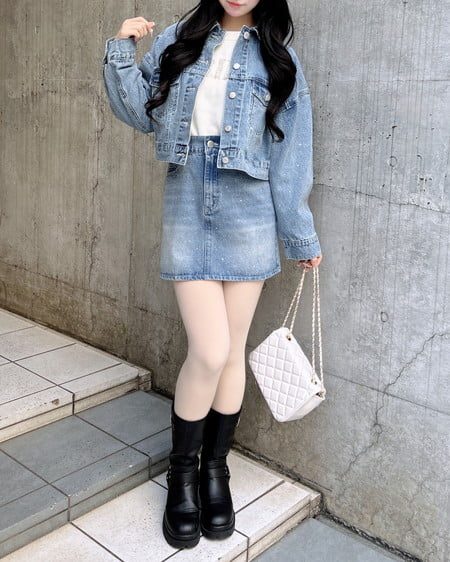 INGNI(イング) ビジュー付Gジャン デニム/ライトブルー