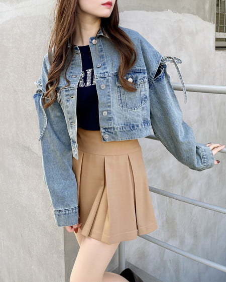 INGNI(イング) 袖リボンクロップド丈Gジャン デニム/ブルー