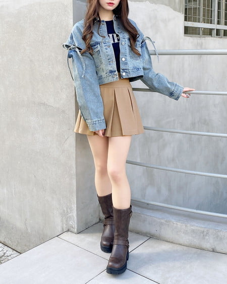 INGNI(イング) 袖リボンクロップド丈Gジャン デニム/ブルー