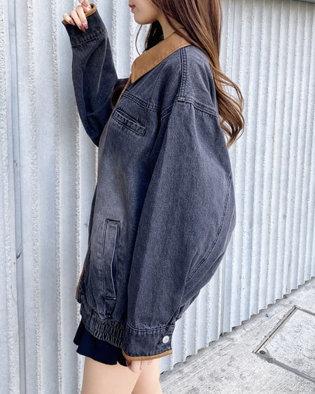 INGNI（イング） 襟袖異素材フロントジップデニムジャケット ｸﾞﾚｰ