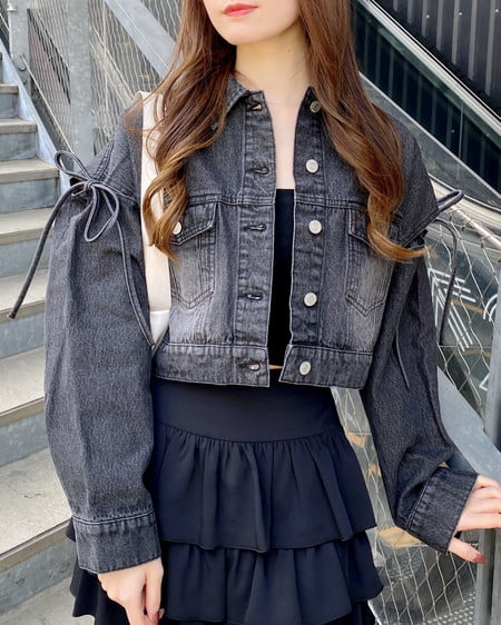 INGNI（イング） 袖リボンクロップド丈Gジャン ｸﾞﾚｰ