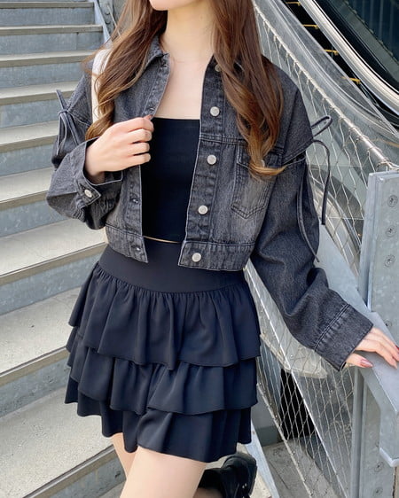 INGNI（イング） 袖リボンクロップド丈Gジャン ｸﾞﾚｰ