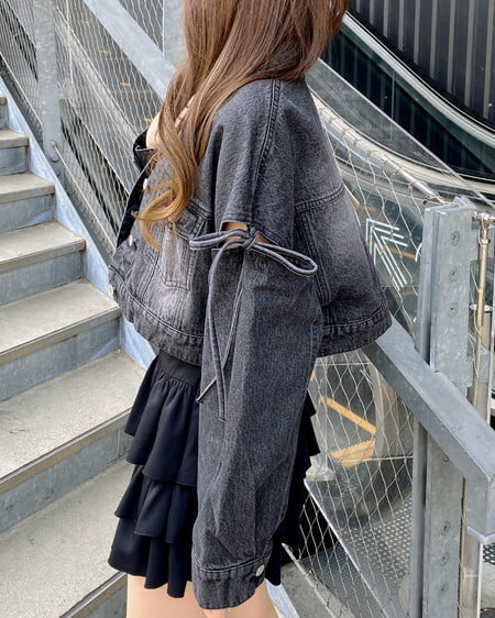 INGNI（イング） 袖リボンクロップド丈Gジャン ｸﾞﾚｰ