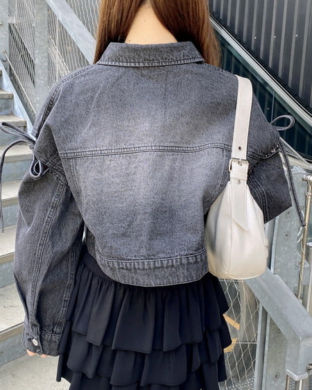 INGNI（イング） 袖リボンクロップド丈Gジャン ｸﾞﾚｰ