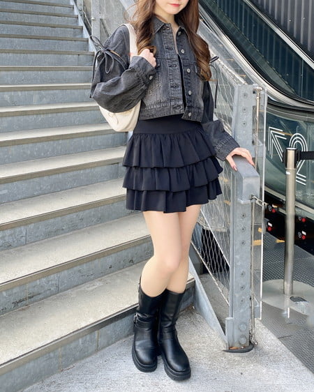 INGNI（イング） 袖リボンクロップド丈Gジャン ｸﾞﾚｰ