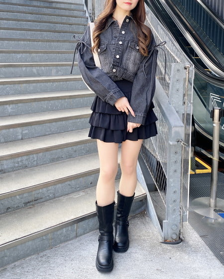 INGNI（イング） 袖リボンクロップド丈Gジャン ｸﾞﾚｰ