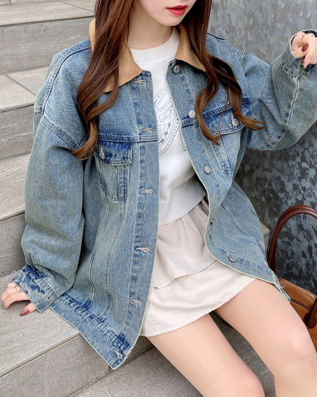 INGNI（イング） 襟異素材取り外しビッグGジャン ﾃﾞﾆﾑ/ﾌﾞﾙｰ