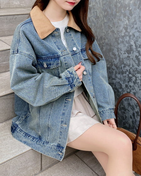 INGNI（イング） 襟異素材取り外しビッグGジャン ﾃﾞﾆﾑ/ﾌﾞﾙｰ