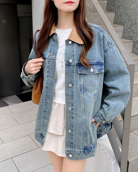 INGNI（イング） 襟異素材取り外しビッグGジャン ﾃﾞﾆﾑ/ﾌﾞﾙｰ