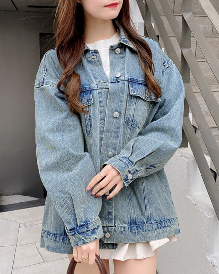 INGNI（イング） 襟異素材取り外しビッグGジャン ﾃﾞﾆﾑ/ﾌﾞﾙｰ