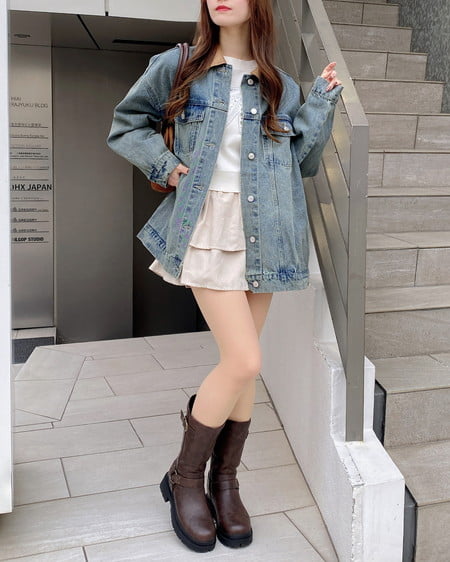 INGNI（イング） 襟異素材取り外しビッグGジャン ﾃﾞﾆﾑ/ﾌﾞﾙｰ