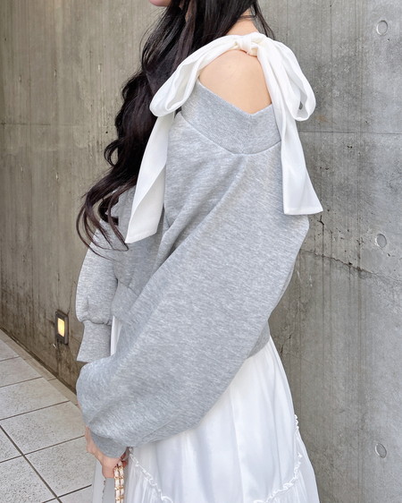 INGNI（イング） スウェット肩リボン胸ロゴワンショルトップス ｸﾞﾚｰ