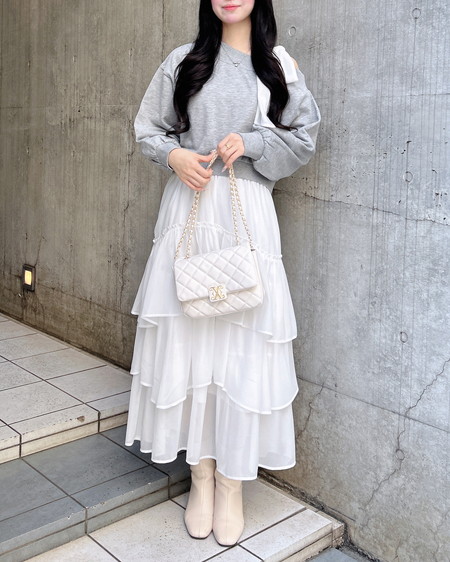 INGNI（イング） スウェット肩リボン胸ロゴワンショルトップス ｸﾞﾚｰ