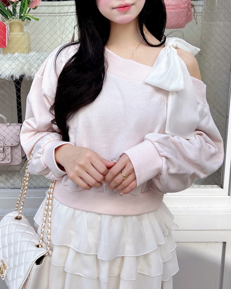 INGNI（イング） スウェット肩リボン胸ロゴワンショルトップス ﾗｲﾄﾋﾟﾝｸ