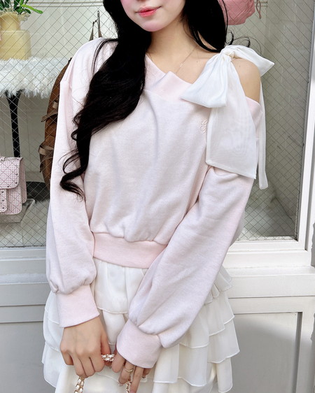 INGNI（イング） スウェット肩リボン胸ロゴワンショルトップス ﾗｲﾄﾋﾟﾝｸ