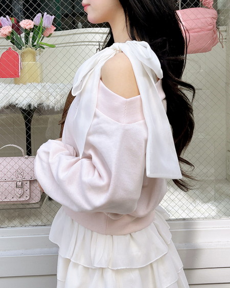 INGNI（イング） スウェット肩リボン胸ロゴワンショルトップス ﾗｲﾄﾋﾟﾝｸ