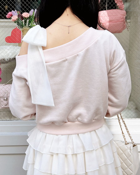 INGNI（イング） スウェット肩リボン胸ロゴワンショルトップス ﾗｲﾄﾋﾟﾝｸ